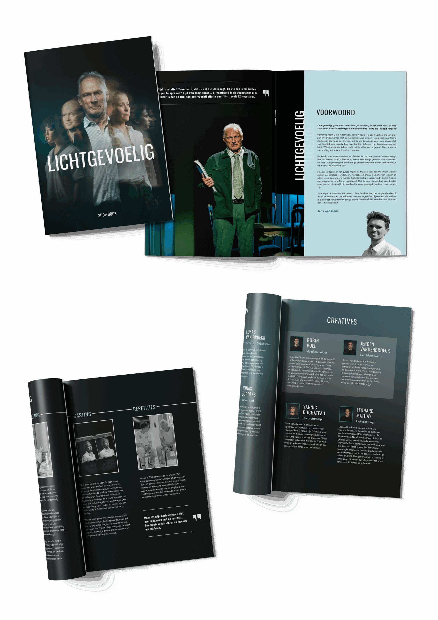mock-up van showbook Lichtgevoelig met voorwoord en creatives